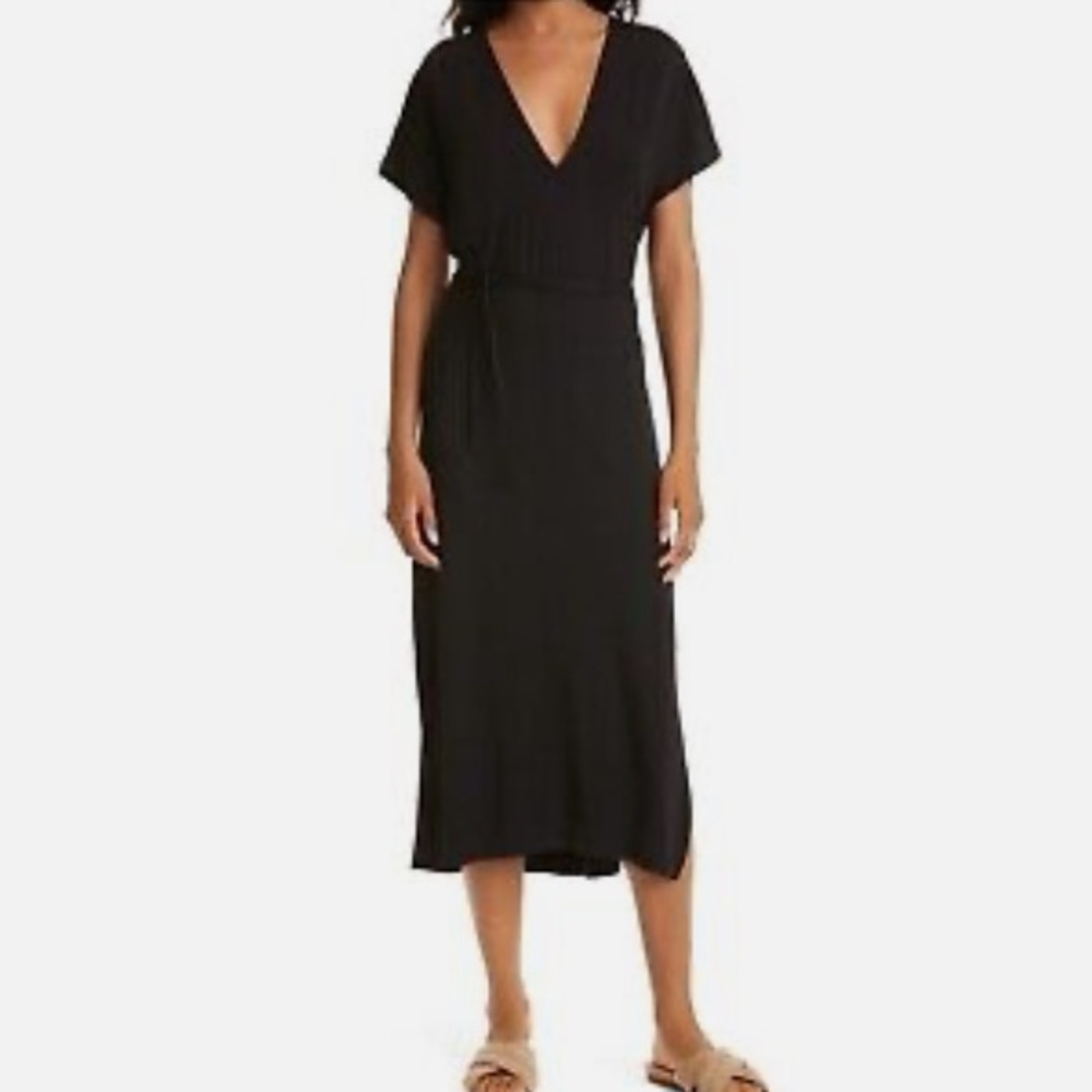 Vince Popover Vneck Tier Dress Black Medium - Picture 10 of 10
